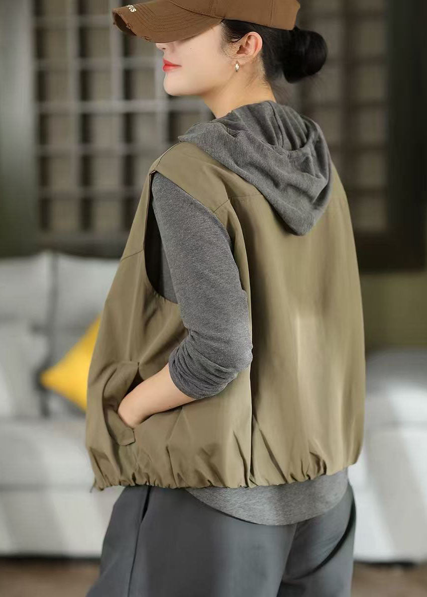 Style Green Oversized Zippered Cotton Vests Fall