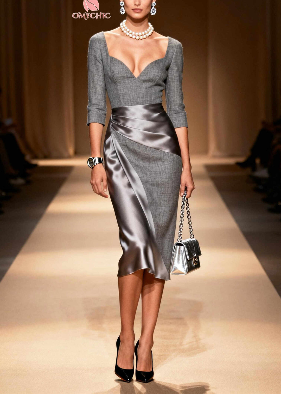 Style Grey Bustier Top Patchwork Cotton Robe Dresses Summer