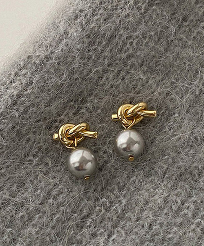 Style Grey Copper Overgild Pearl Resin Drop Earrings