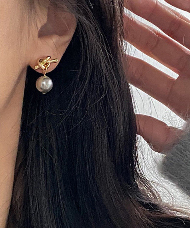 Style Grey Copper Overgild Pearl Resin Drop Earrings