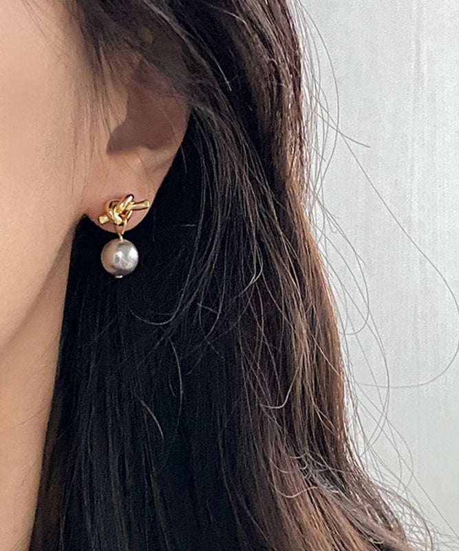 Style Grey Copper Overgild Pearl Resin Drop Earrings