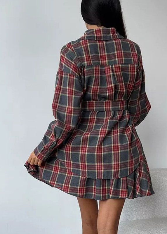 Style Grey Ruffled Plaid Cotton Two Pieces Set Summer