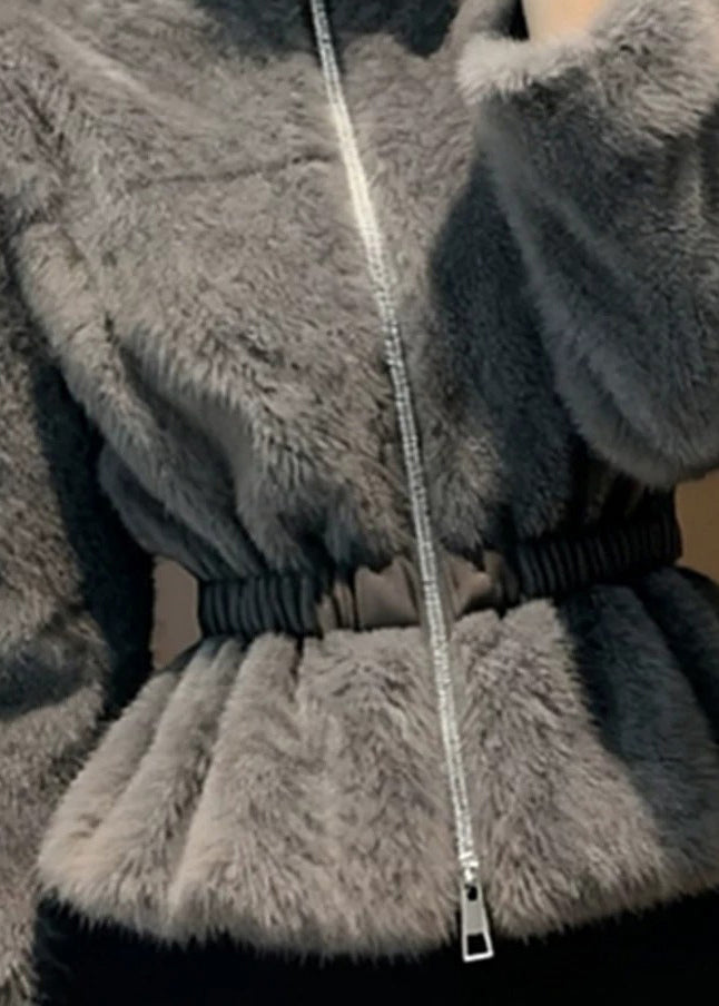 Style Grey Stand Collar Slim Mink Hair Coats Winter