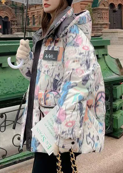 Style Hooded Print Duck Down Puffers Jackets Winter