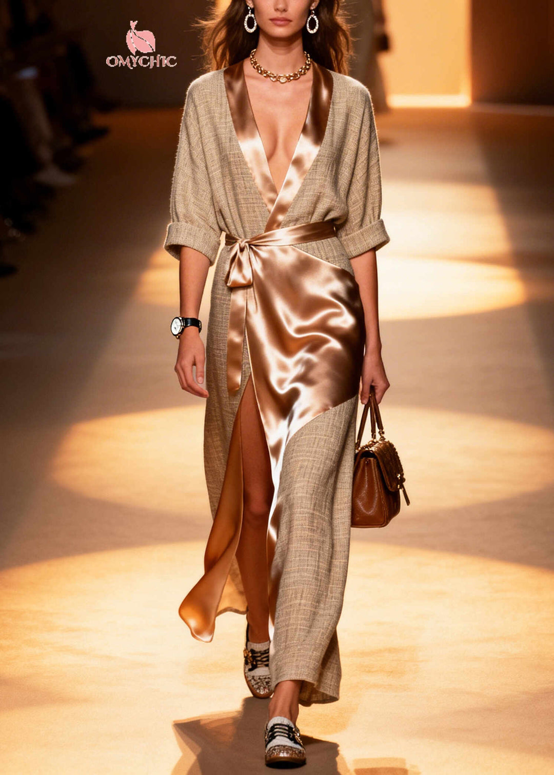 Style Khaki Asymmetrical Patchwork Side Open Linen Tunic Dresses Summer