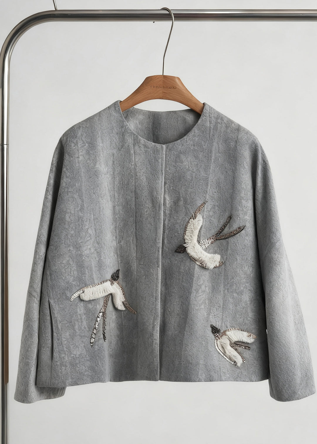 Style Khaki Embroidered Jacquard Silk Velvet Coat Outwear Fall