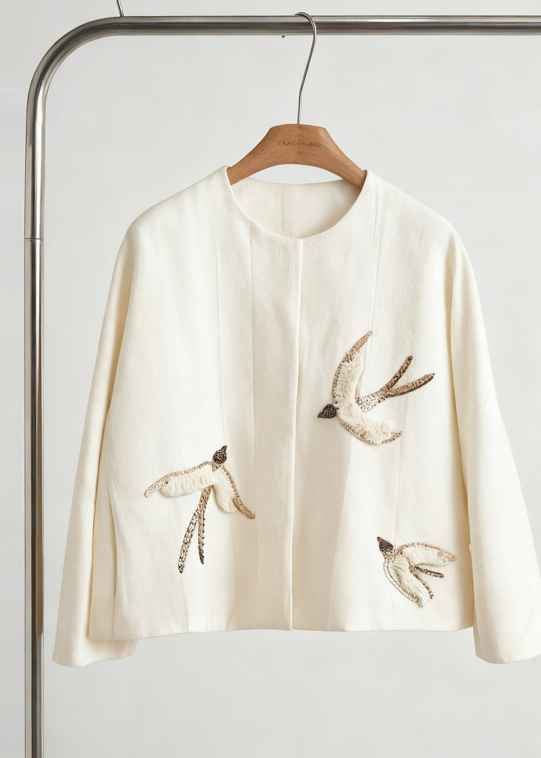 Style Khaki Embroidered Jacquard Silk Velvet Coat Outwear Fall