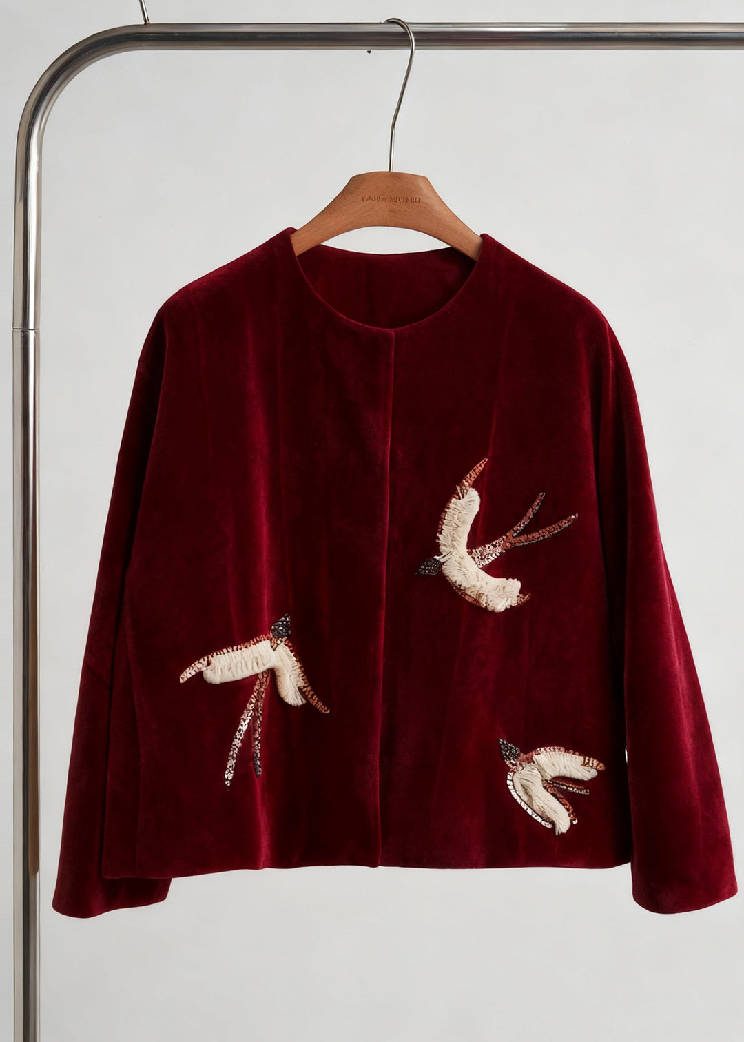 Style Khaki Embroidered Jacquard Silk Velvet Coat Outwear Fall