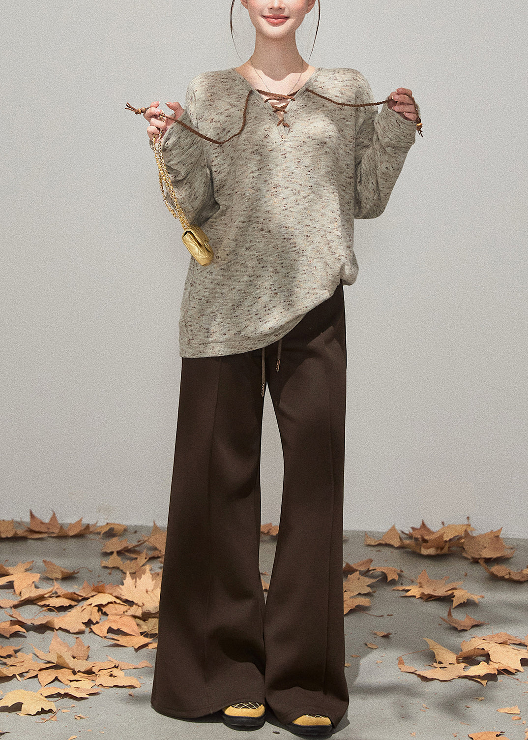 Style Khaki Oversized Knit Sweatshirt Fall