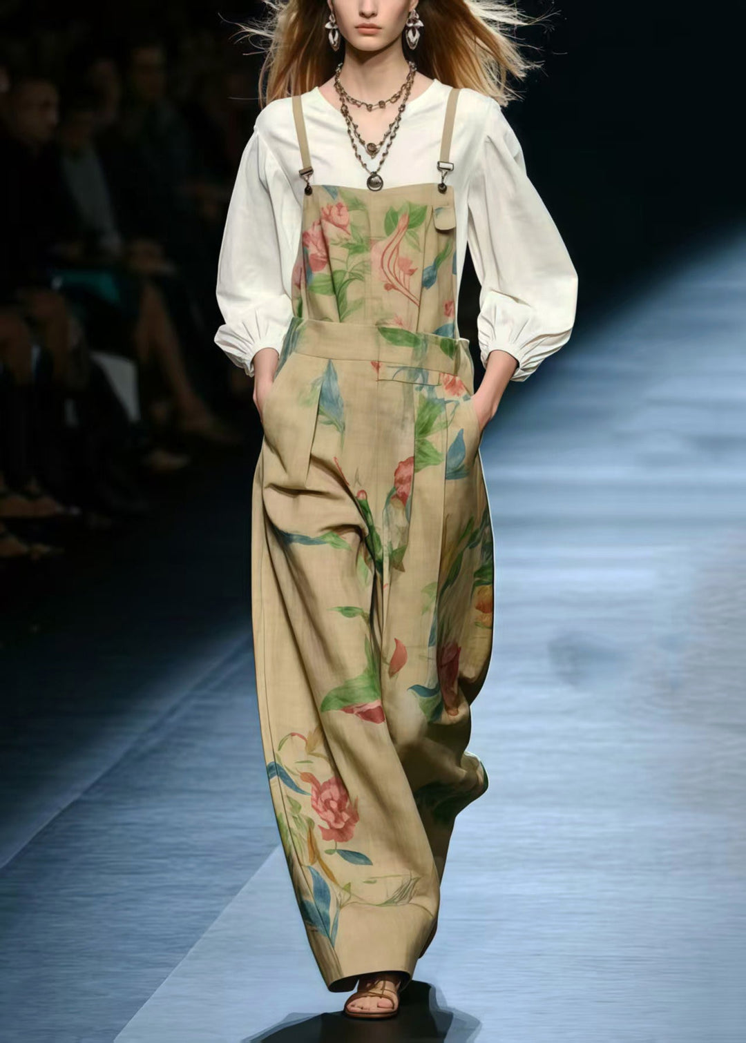 Style Khaki Oversized Print Cotton Jumpsuit Summer