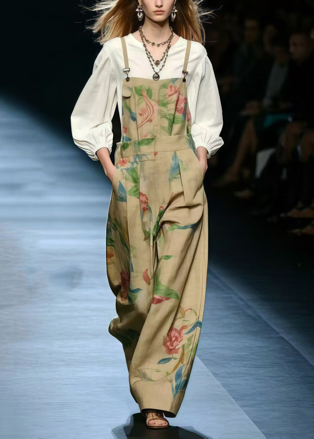 Style Khaki Oversized Print Cotton Jumpsuit Summer