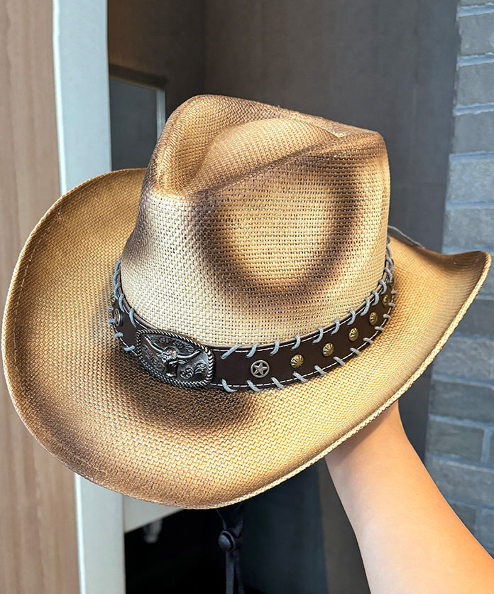 Style Khaki Versatile Straw Woven Cowboy Hat
