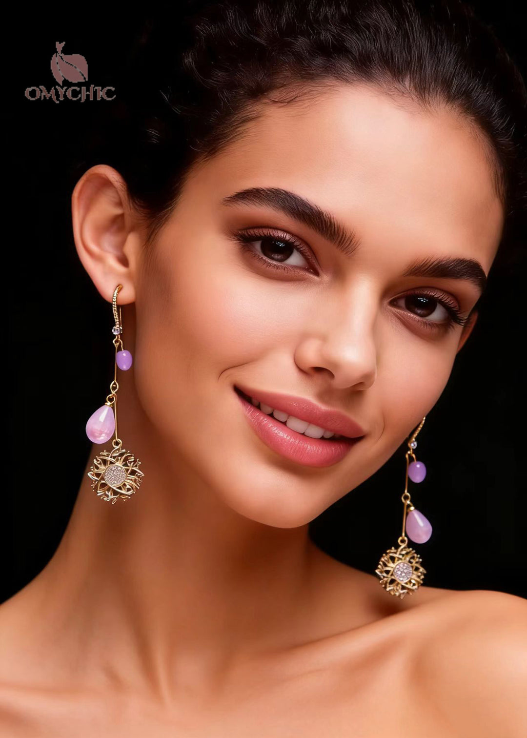 Style Lavender Water Droplet Beads Sunflower Drop Earrings