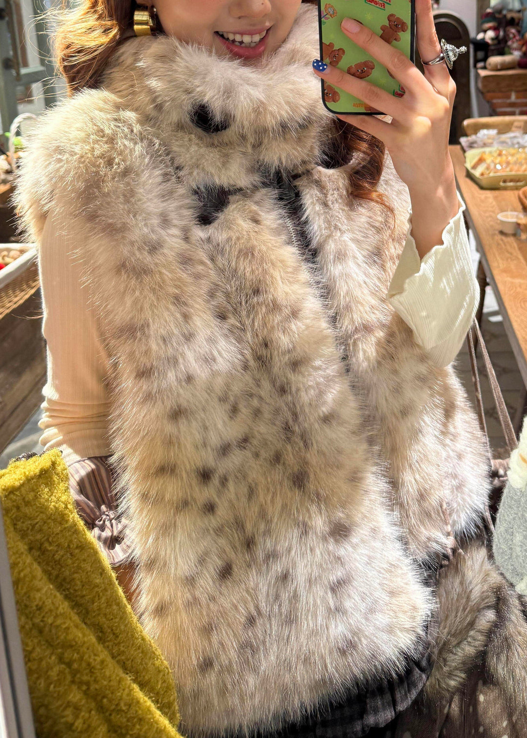 Style Leopard Zippered Pockets Leather And Fur Waistcoat Winter