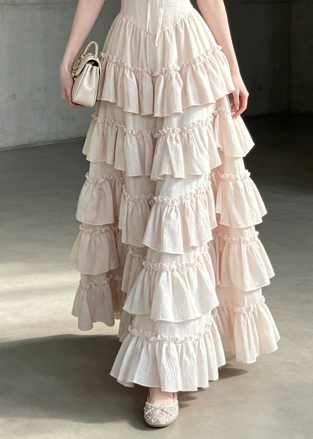 Style Light Pink Ruffled Patchwork Cotton Spaghetti Strap Dresses Summer