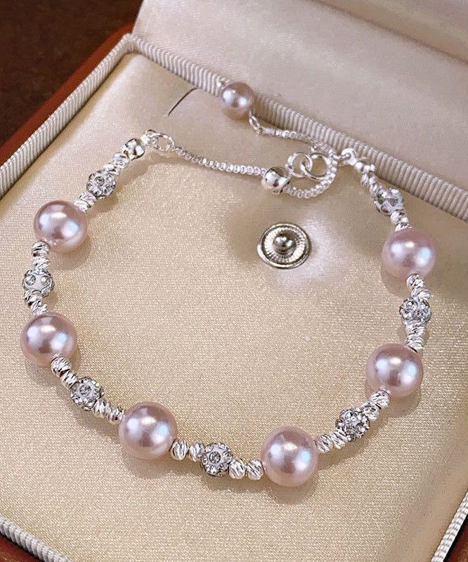Style Light Purple Copper Alloy Zircon Pearl Chain Bracelet