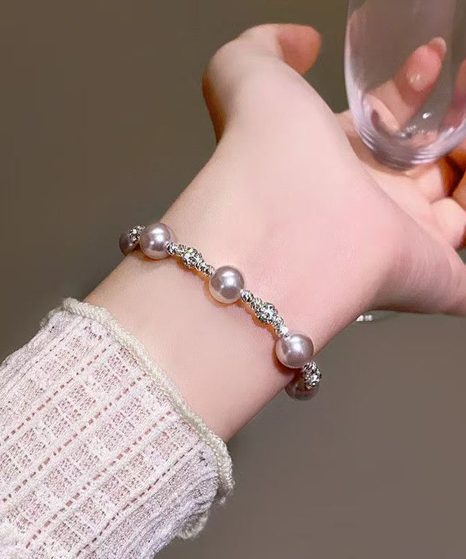 Style Light Purple Copper Alloy Zircon Pearl Chain Bracelet