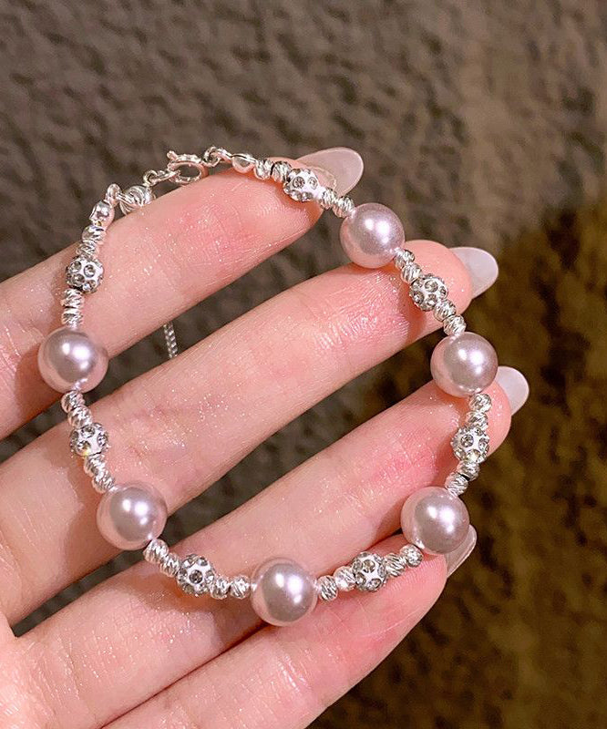 Style Light Purple Copper Alloy Zircon Pearl Chain Bracelet