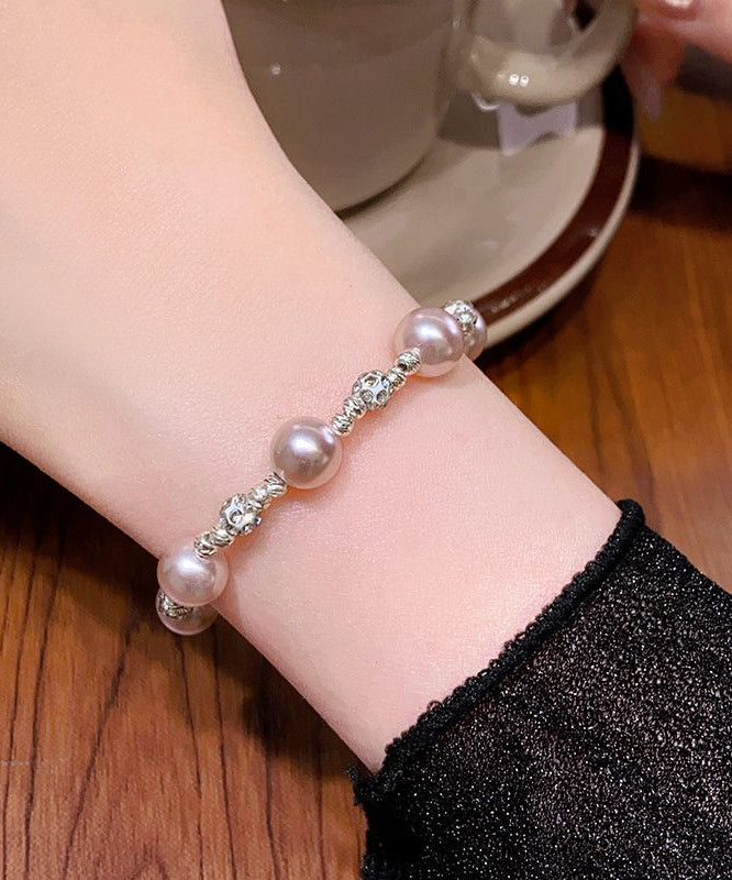 Style Light Purple Copper Alloy Zircon Pearl Chain Bracelet