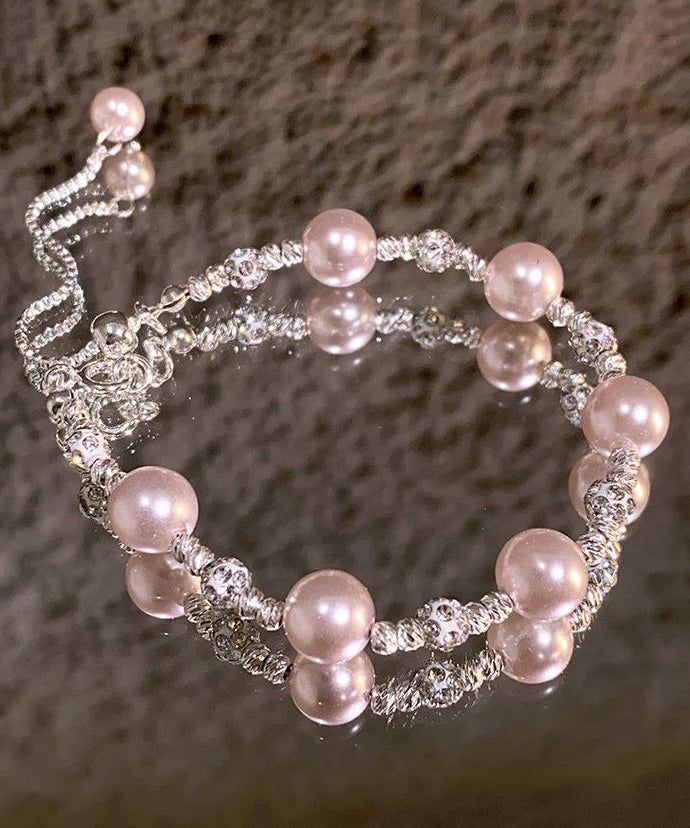Style Light Purple Copper Alloy Zircon Pearl Chain Bracelet