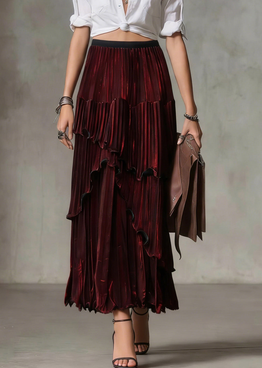 Style Mulberry Asymmetrical Ruffled Silk Skirt Spring