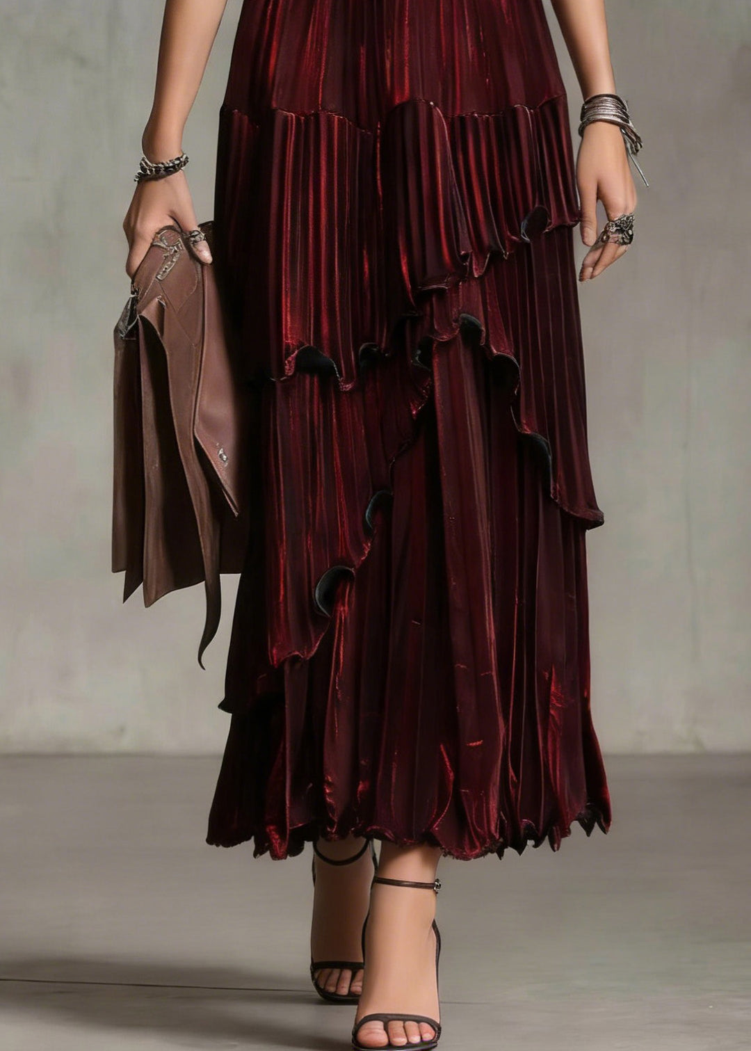 Style Mulberry Asymmetrical Ruffled Silk Skirt Spring