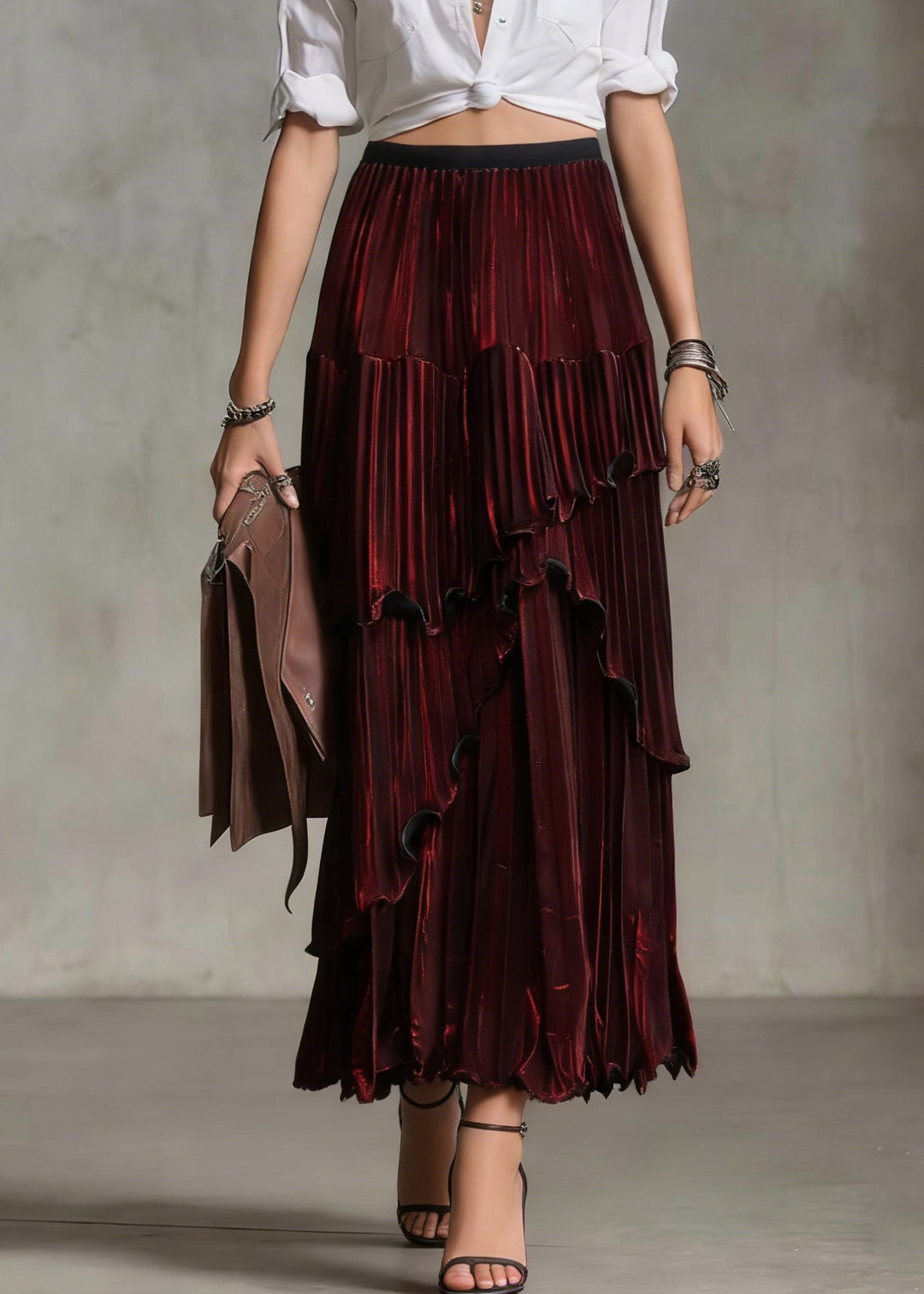 Style Mulberry Asymmetrical Ruffled Silk Skirt Spring