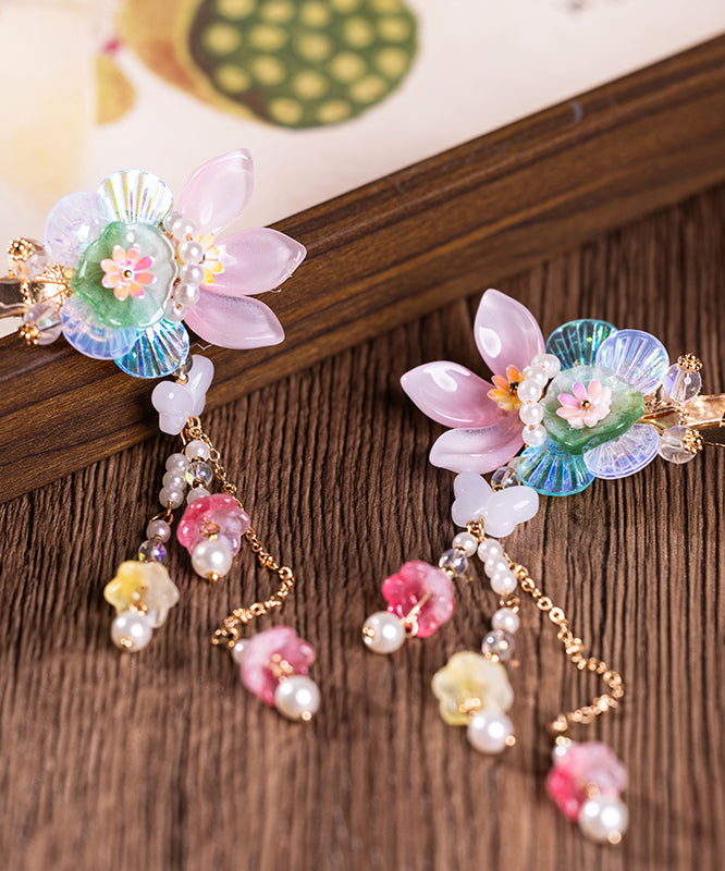 Style Multicolor Alloy Pearl Floral Tassel Kids A Pair Hairpin