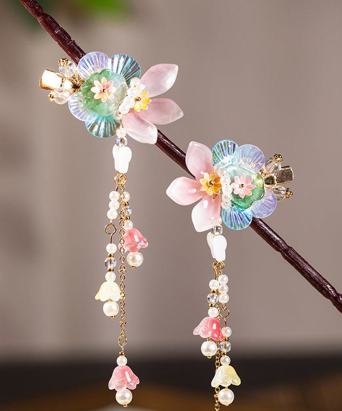 Style Multicolor Alloy Pearl Floral Tassel Kids A Pair Hairpin