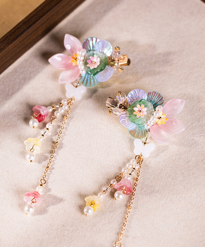 Style Multicolor Alloy Pearl Floral Tassel Kids A Pair Hairpin