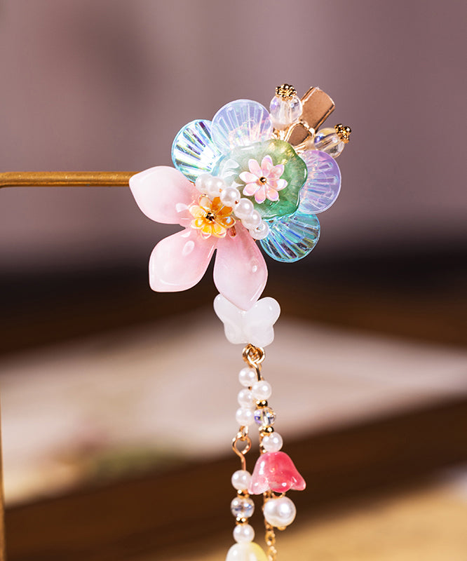 Style Multicolor Alloy Pearl Floral Tassel Kids A Pair Hairpin