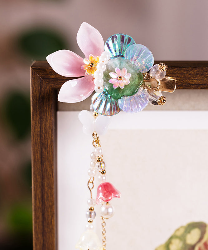 Style Multicolor Alloy Pearl Floral Tassel Kids A Pair Hairpin