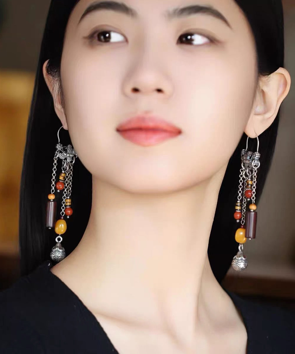 Style Multicolor Sterling Silver Beeswax Tassel Drop Earrings