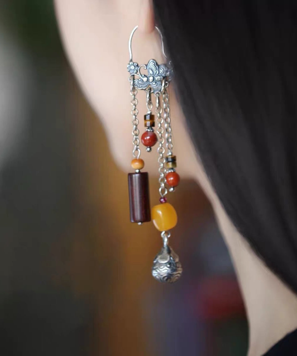 Style Multicolor Sterling Silver Beeswax Tassel Drop Earrings