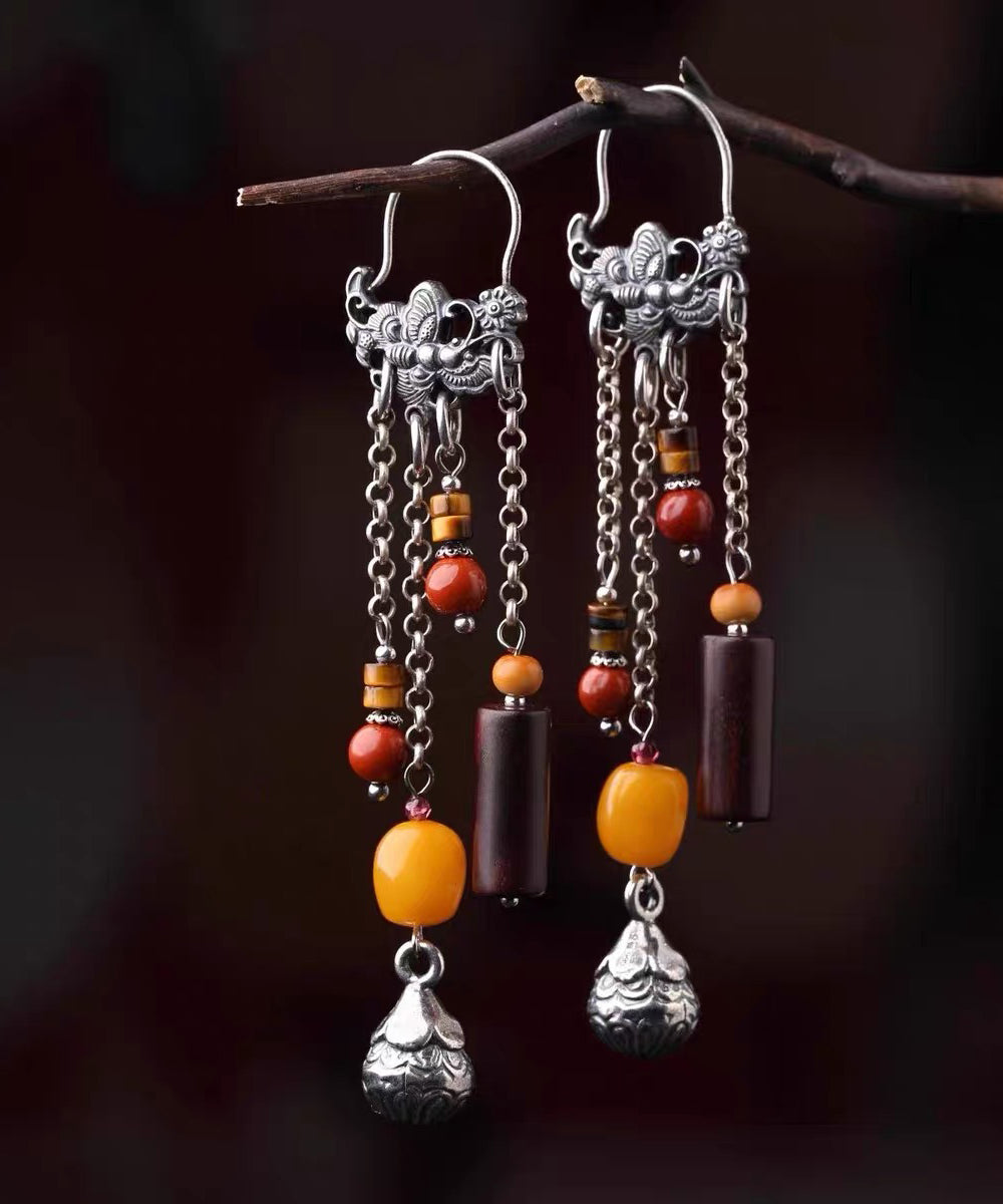 Style Multicolor Sterling Silver Beeswax Tassel Drop Earrings