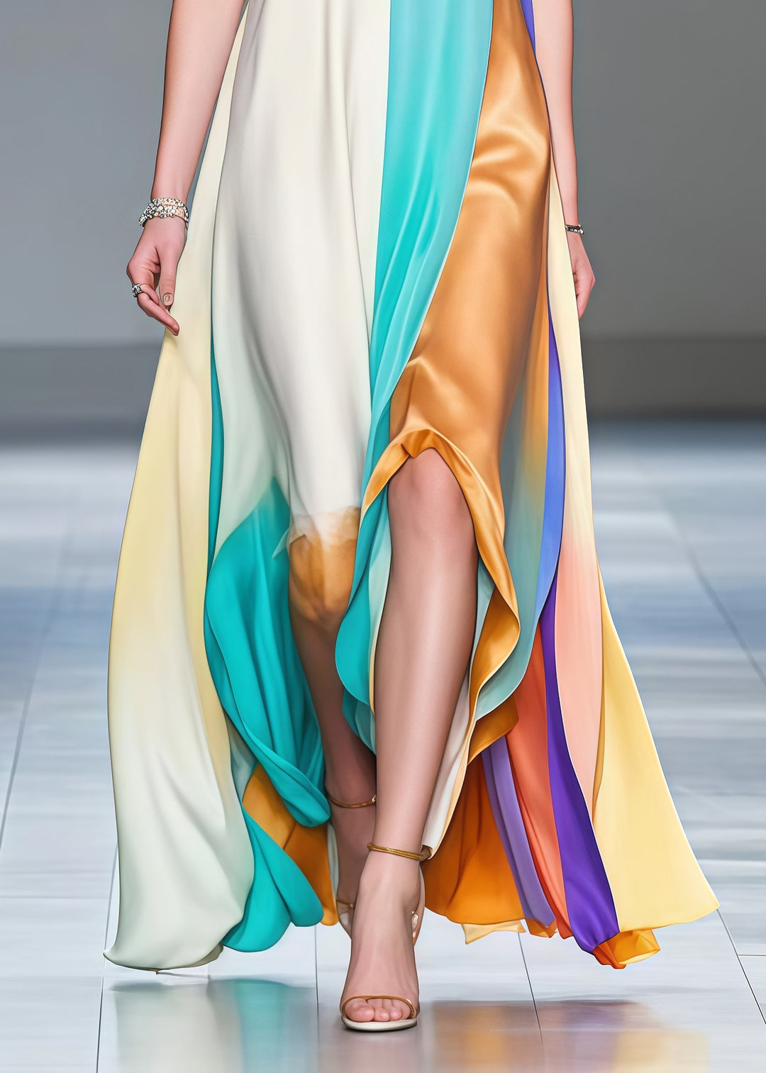 Style Multicolored Asymmetrical Patchwork Silk Party Dress Sleeveless
