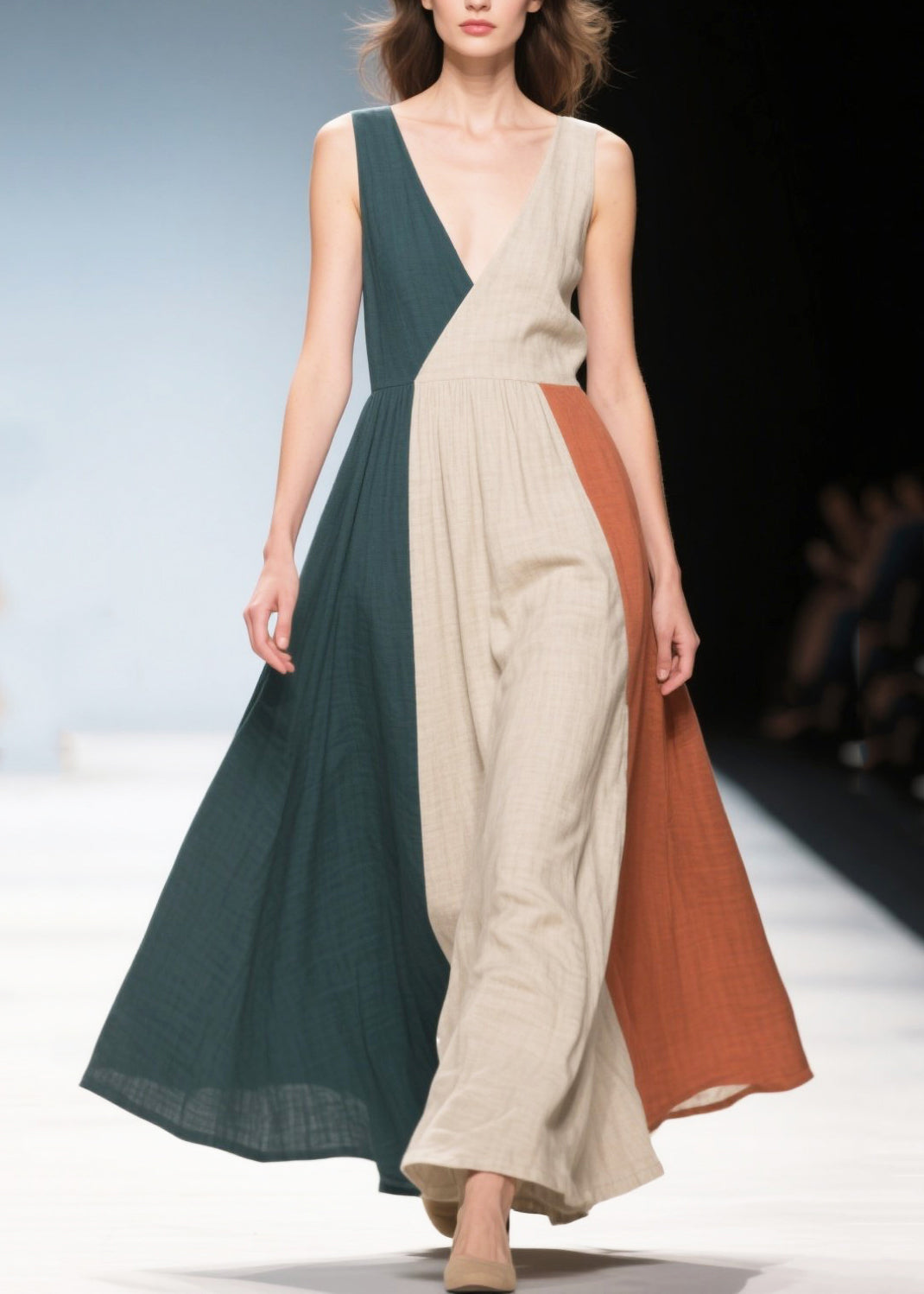 Style Multicolour Asymmetrical Patchwork Cotton Robe Dresses Summer