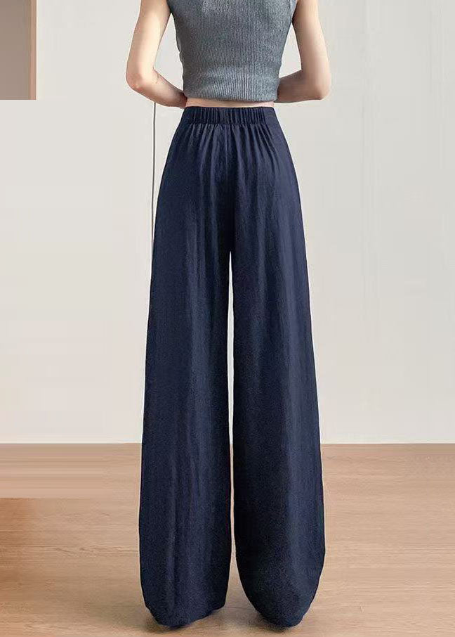 Style Navy Asymmetrical Patchwork Cotton Straight Pants Fall
