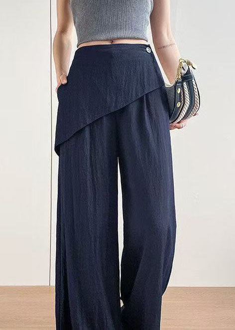 Style Navy Asymmetrical Patchwork Cotton Straight Pants Fall