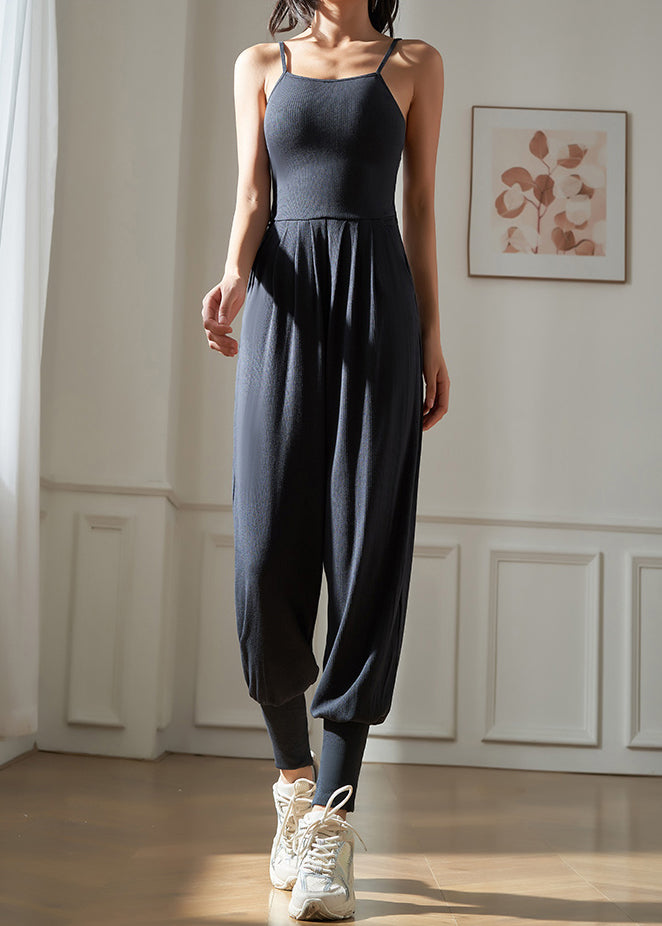 Style Navy Patchwork Pockets One Piece Workout Suit