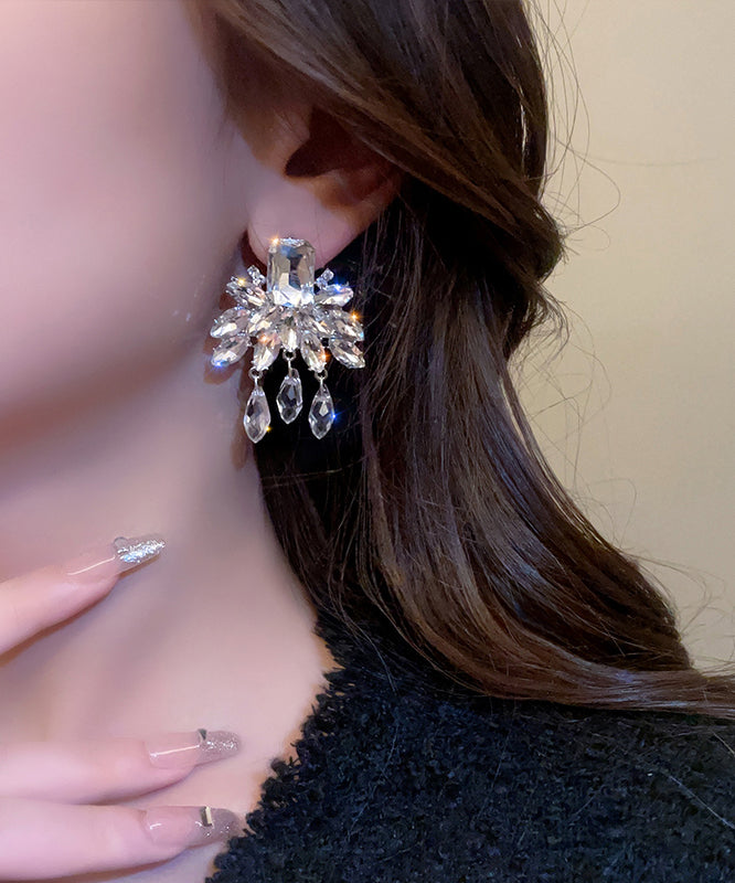 Style Nude Alloy Crystal Tassel Drop Earrings