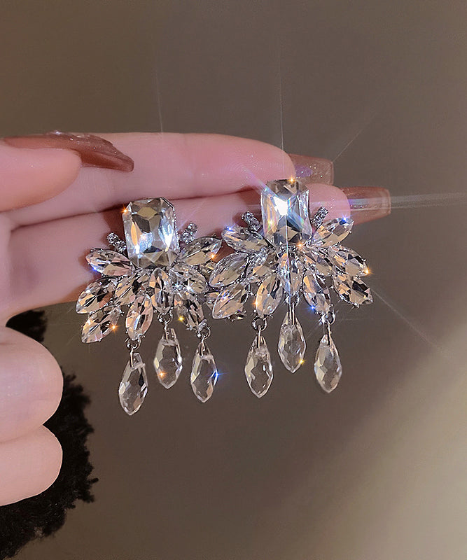 Style Nude Alloy Crystal Tassel Drop Earrings