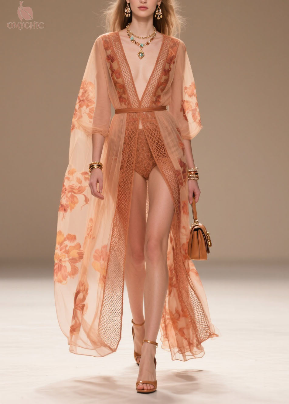 Style Orange V Neck Print Chiffon Sun Protection Cardigans Summer