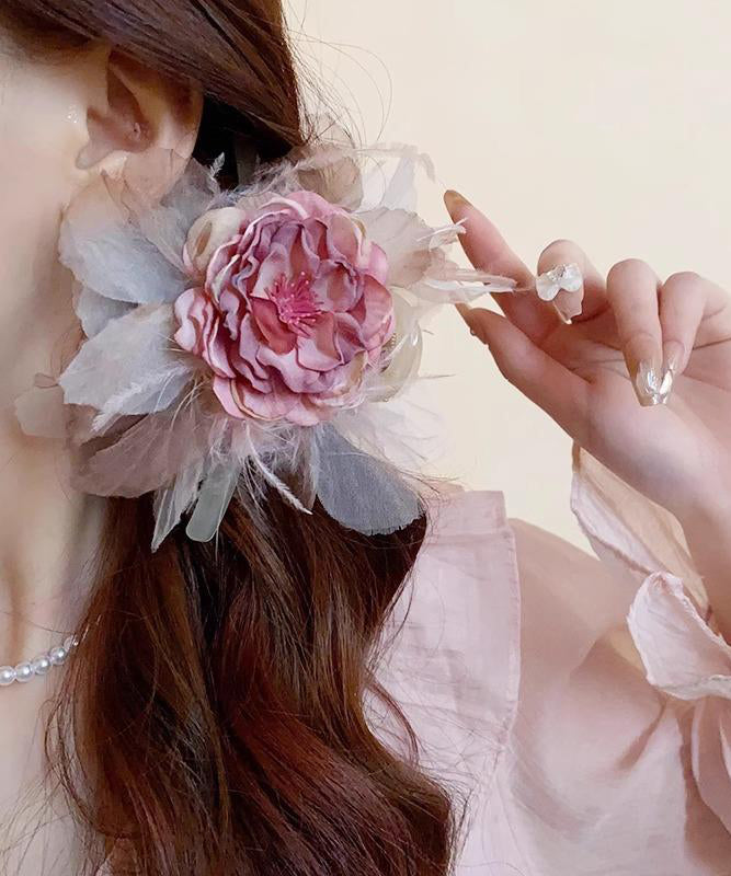 Style Pink Acrylic Fabric Floral Hairpin