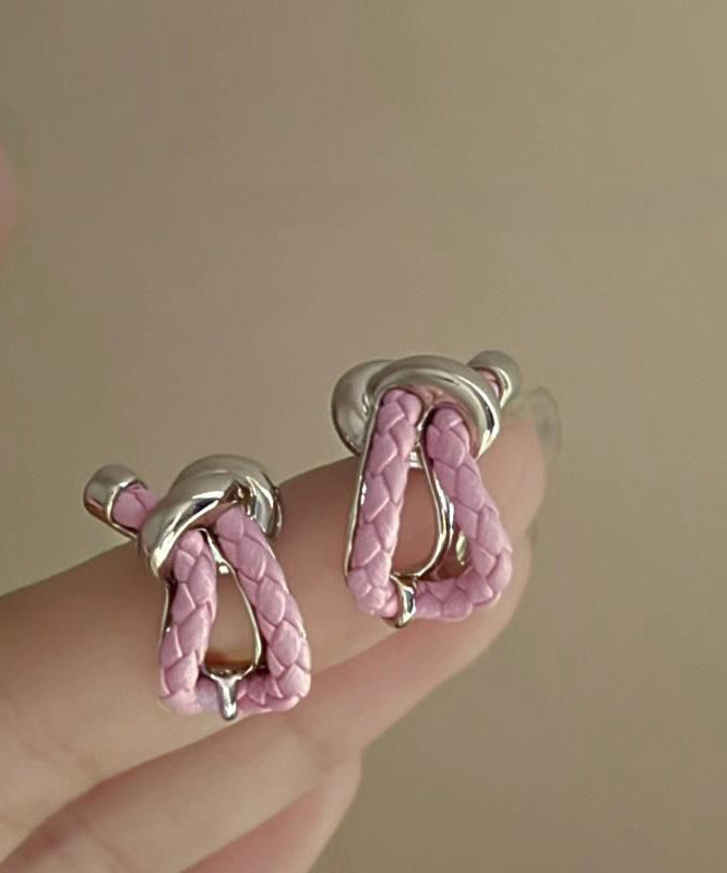 Style Pink Sterling Silver Leather Stud Earrings