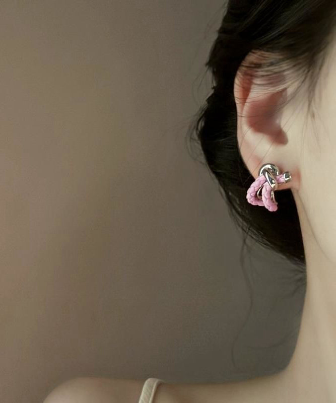 Style Pink Sterling Silver Leather Stud Earrings