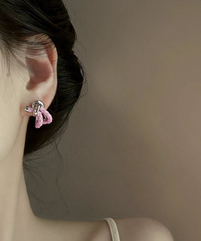 Style Pink Sterling Silver Leather Stud Earrings