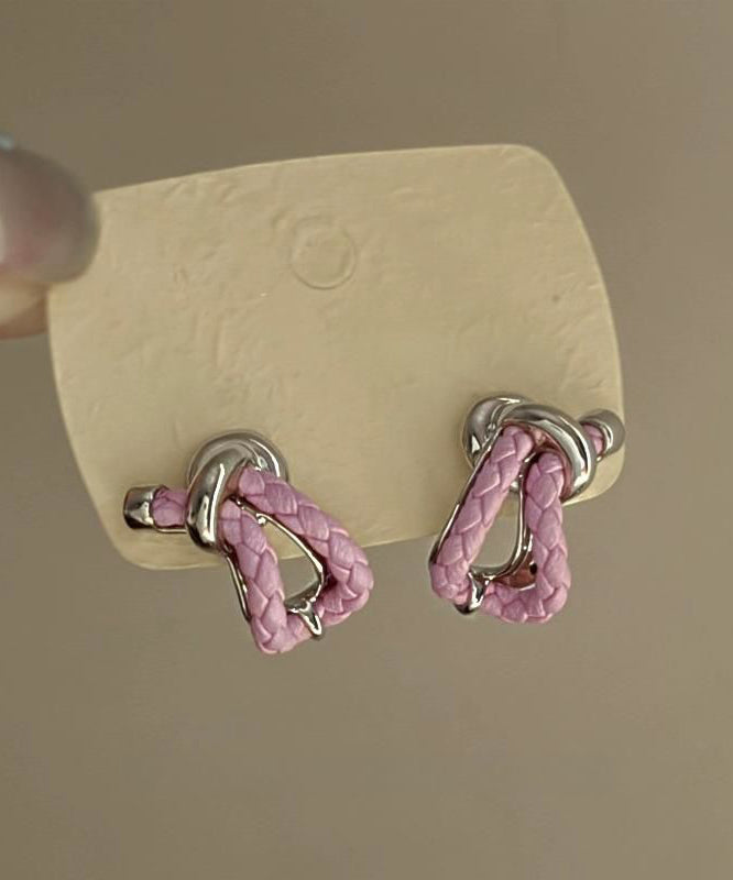 Style Pink Sterling Silver Leather Stud Earrings