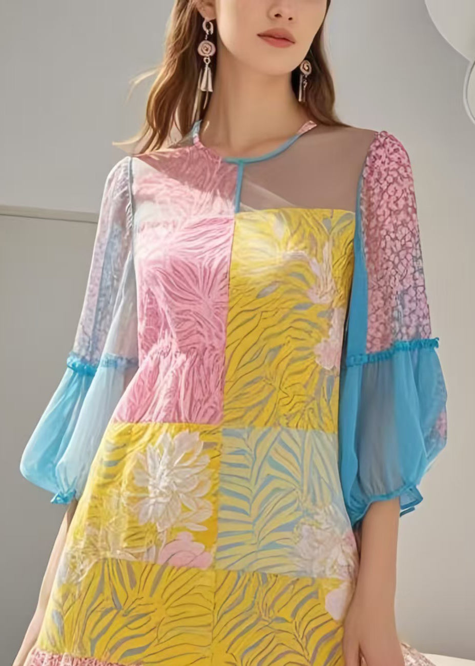 Style Polychrome Patchwork Lace Chiffon Holiday Dresses Summer