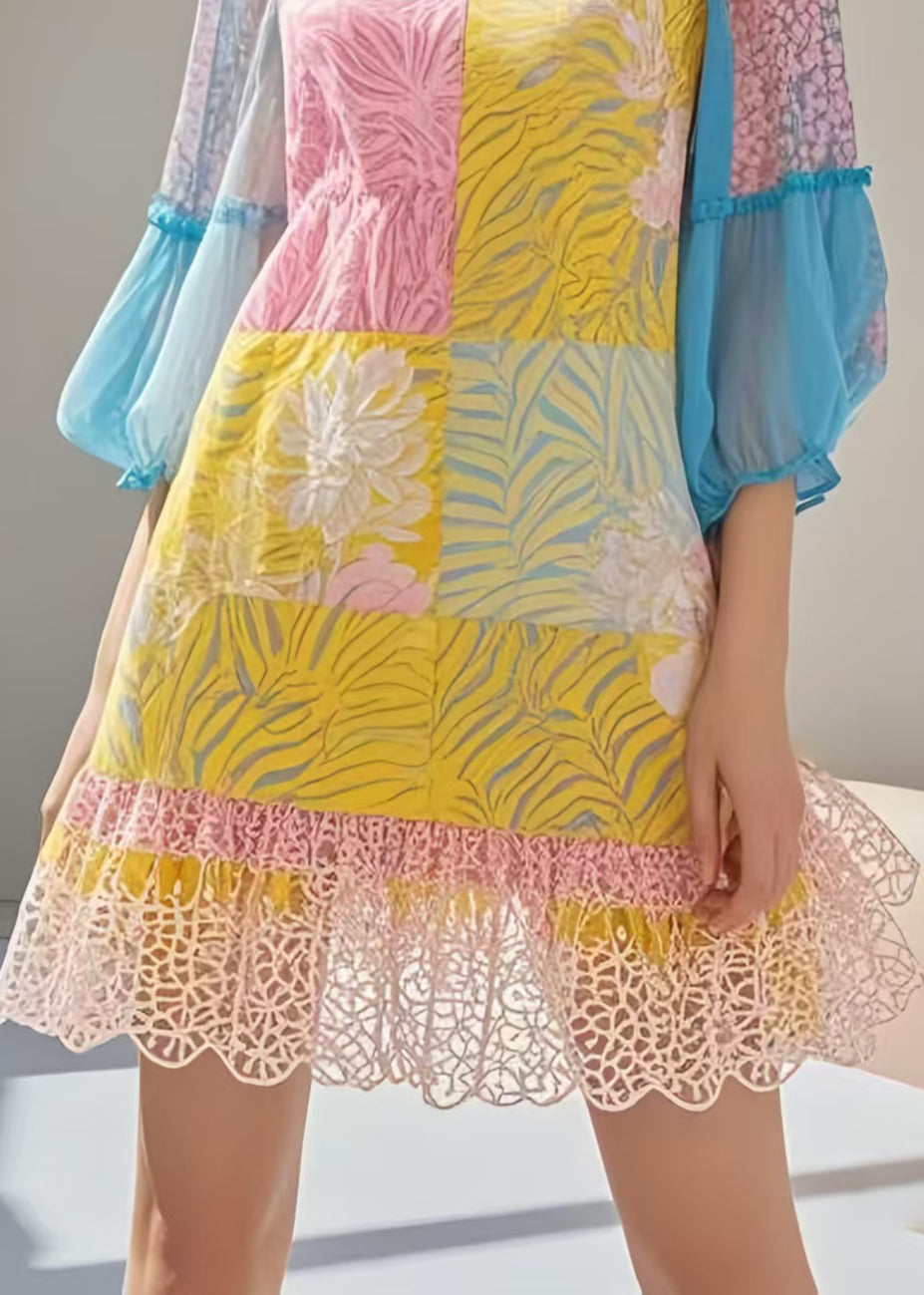 Style Polychrome Patchwork Lace Chiffon Holiday Dresses Summer